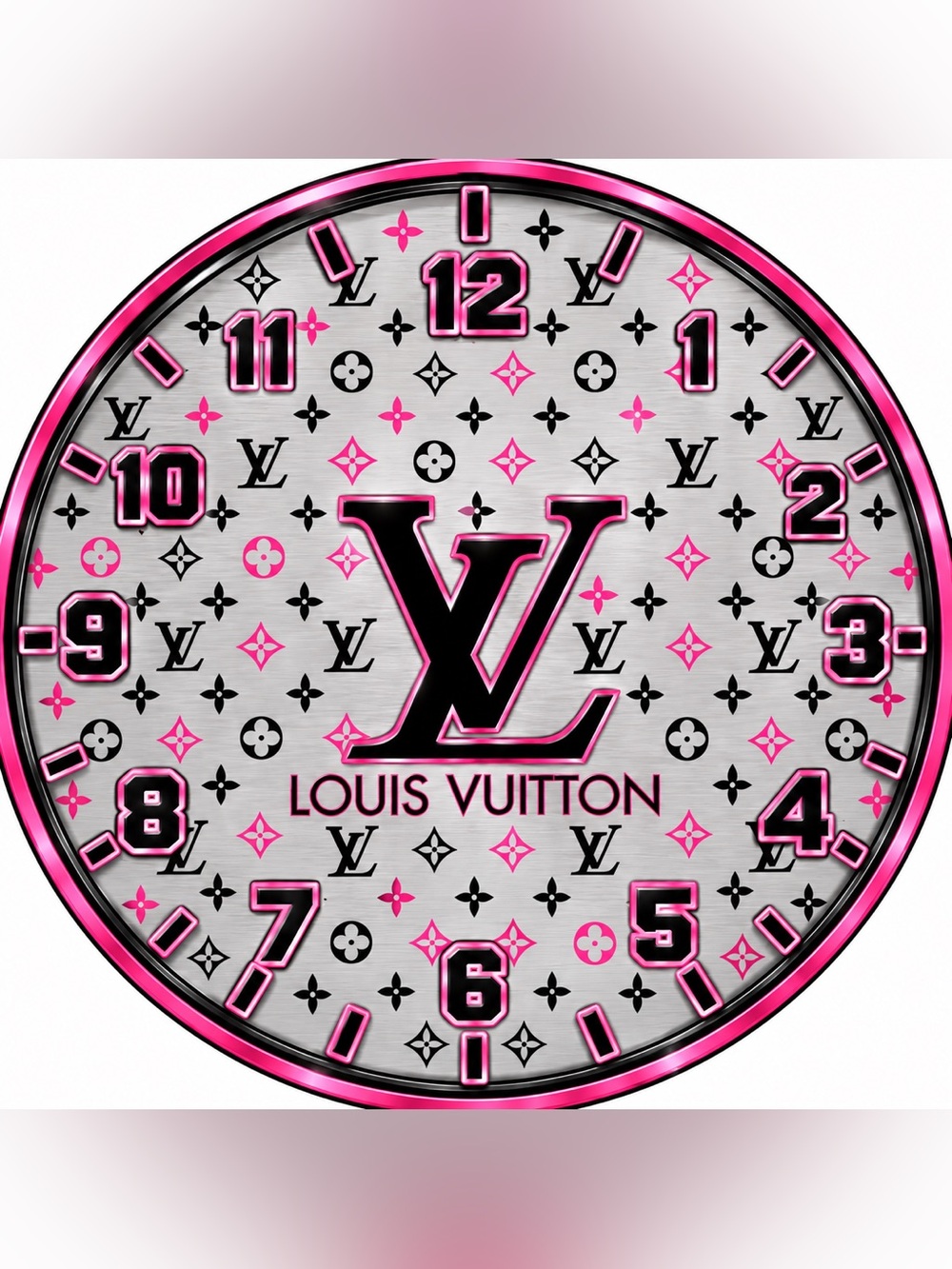 Louis Vuitton Pink & Silver Monogram Advertising 9inch Wall Clock
